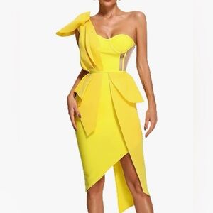 Yellow one shoulder bow dress